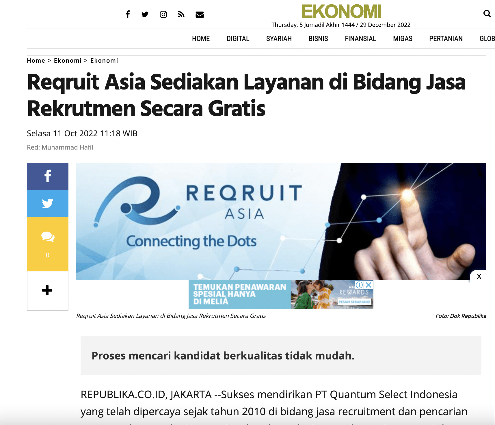Reqruit Asia Sediakan Layanan di Bidang Jasa Rekrutmen Secara Gratis